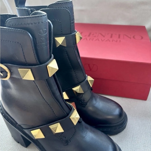 Valentino GaravaniBlack Combat Boots with Gold Accents Box 6.5